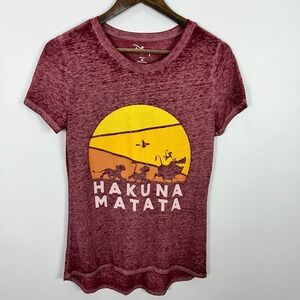 Disney Lion King Hakuna Matata T-Shirt Women M Red Burnout Graphic Tee Retro 90s